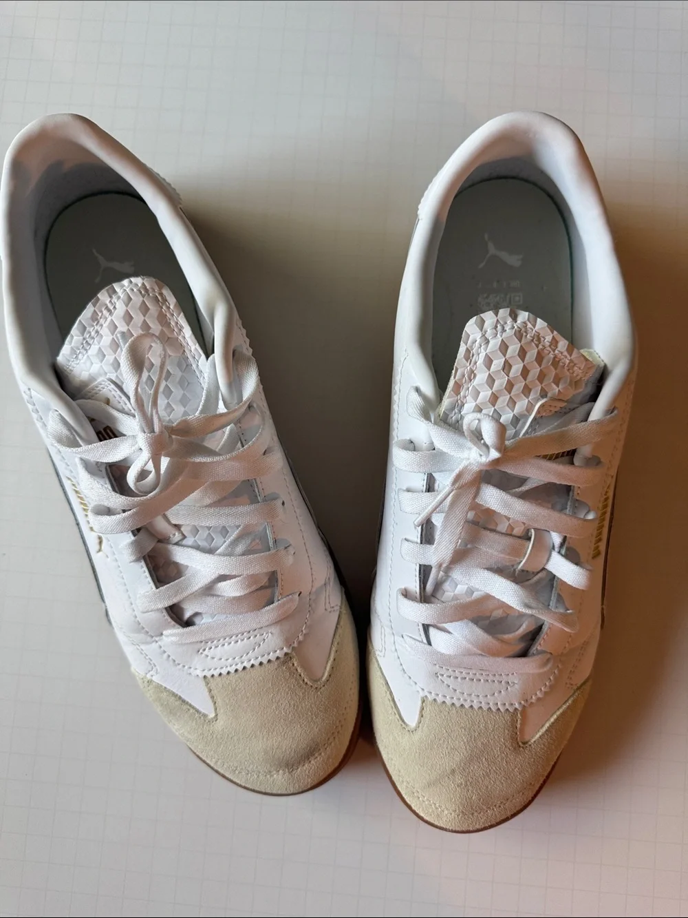 Puma White Leather Sneakers with Brown Gum Sole